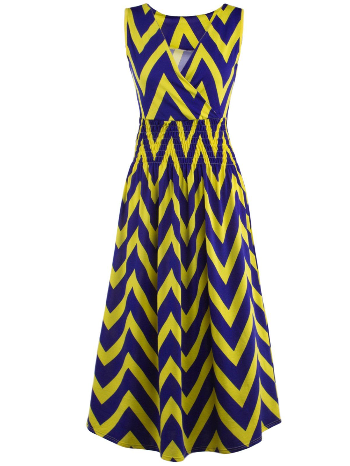 

Bohemian Plunge Neck Sleeveless Zig Zag Dress, Yellow
