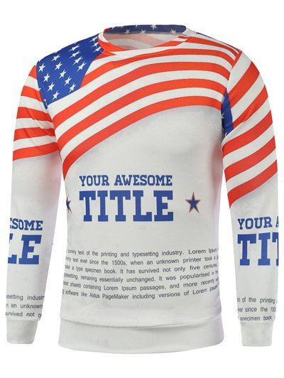 Sweat-shirt à manches longues imprimé de lettres et du drapeau américain - Blanc 2XL