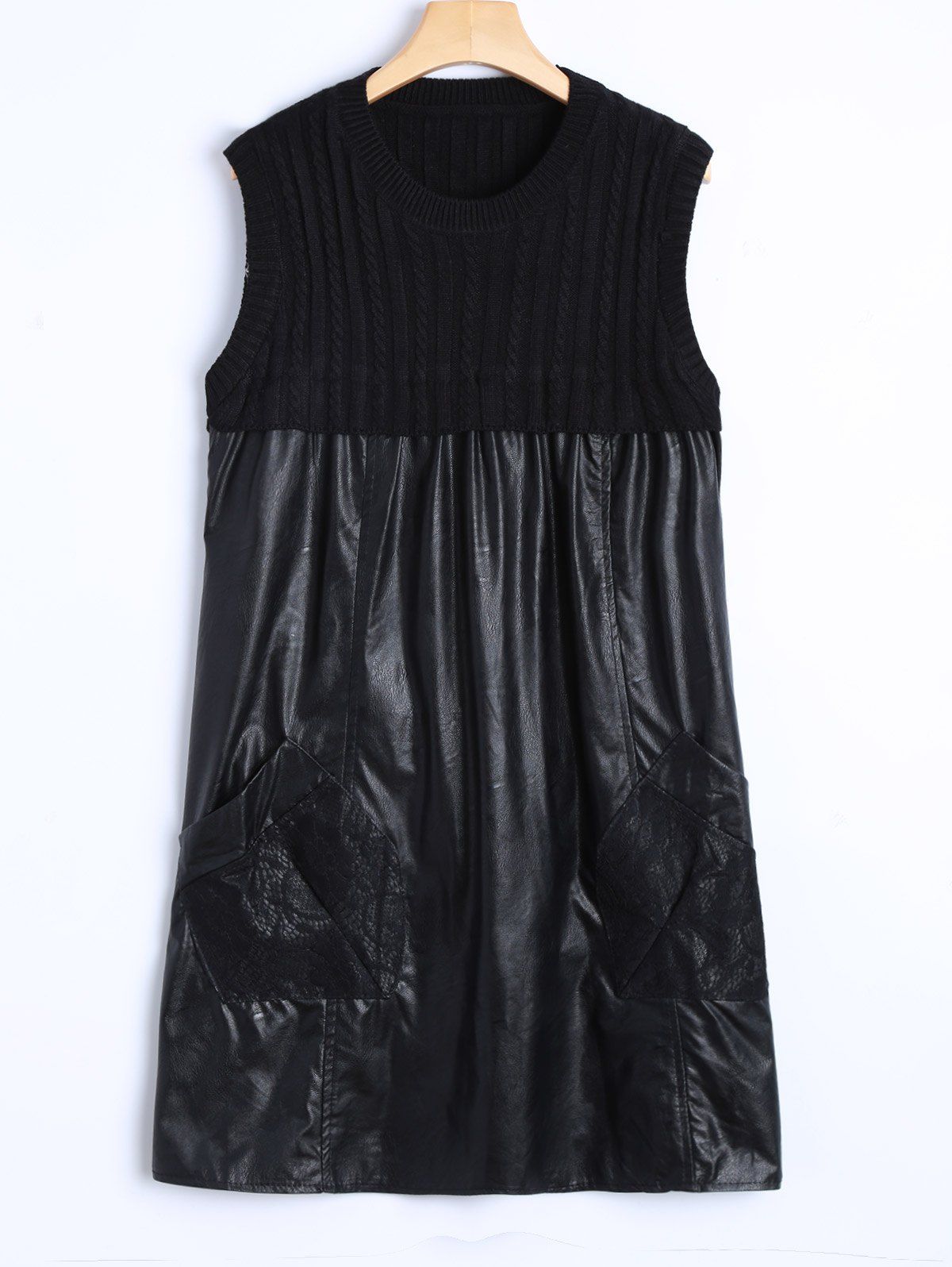 

Plus Size Knit Patch PU Dress, Black