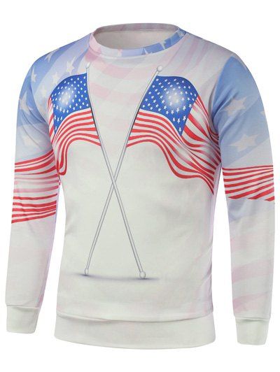 

American Flags Printed Long Sleeve Sweatshirt, White