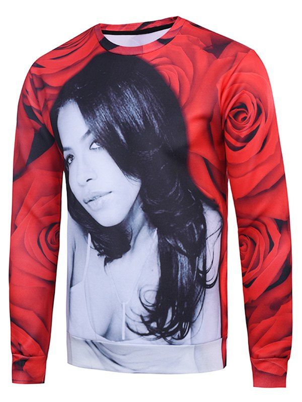 

Long Sleeve 3D Rose Flower Women Printed Sweatshirt, Red