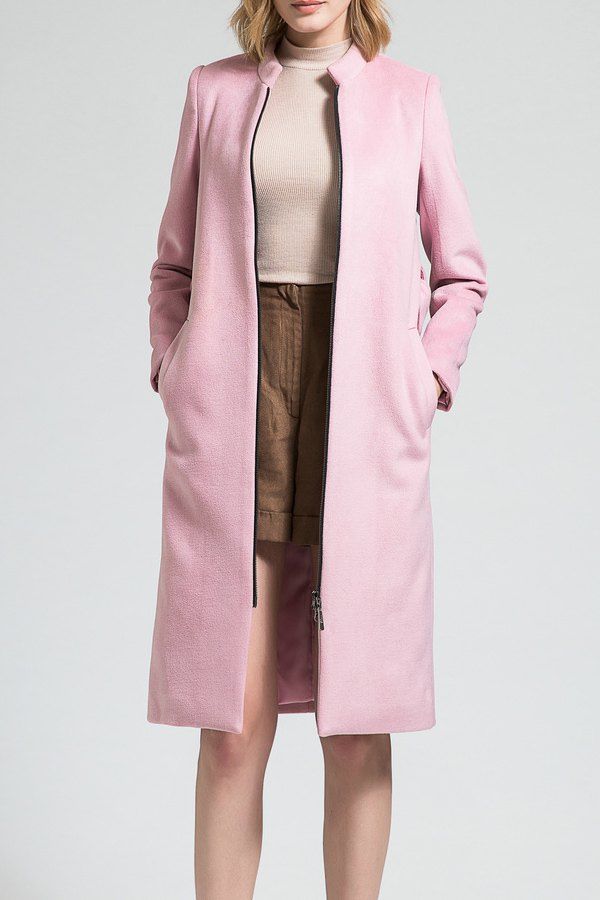 

Zip Up Belted Wool Blend Coat, Pink