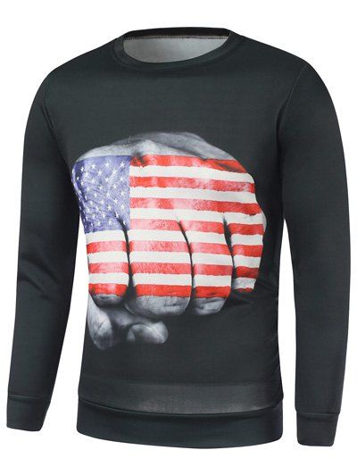 Sweat-shirt à manches longues avec poing imprimé du drapeau américain - Noir S