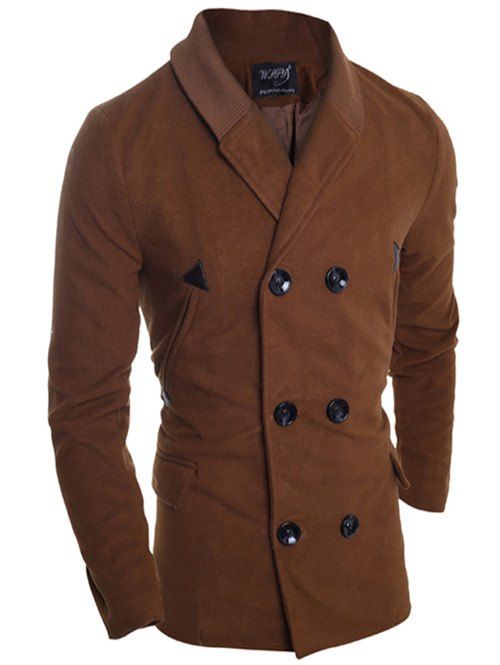 Manteau de laine à col épissé et double boutonnage - marron foncé 2XL