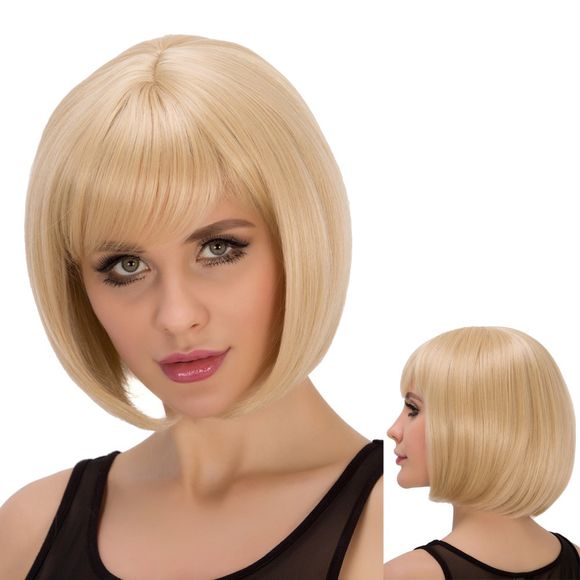 Lisse Court plein Bang Lumière Spiffy perruque blonde synthétique pour les femmes - Or Clair 