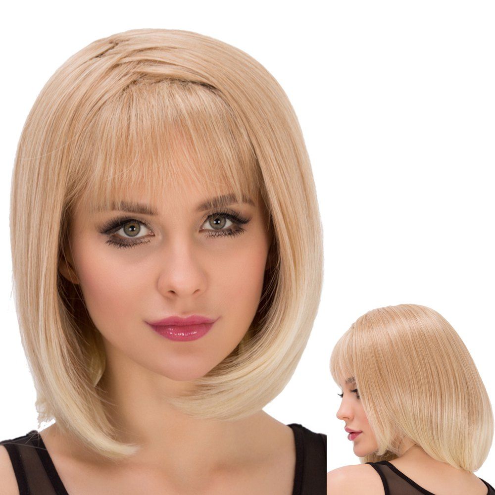 

Straight Short Asymmetry Full Bang Mixed Color Outstanding Synthetic Wig For Women, Colormix