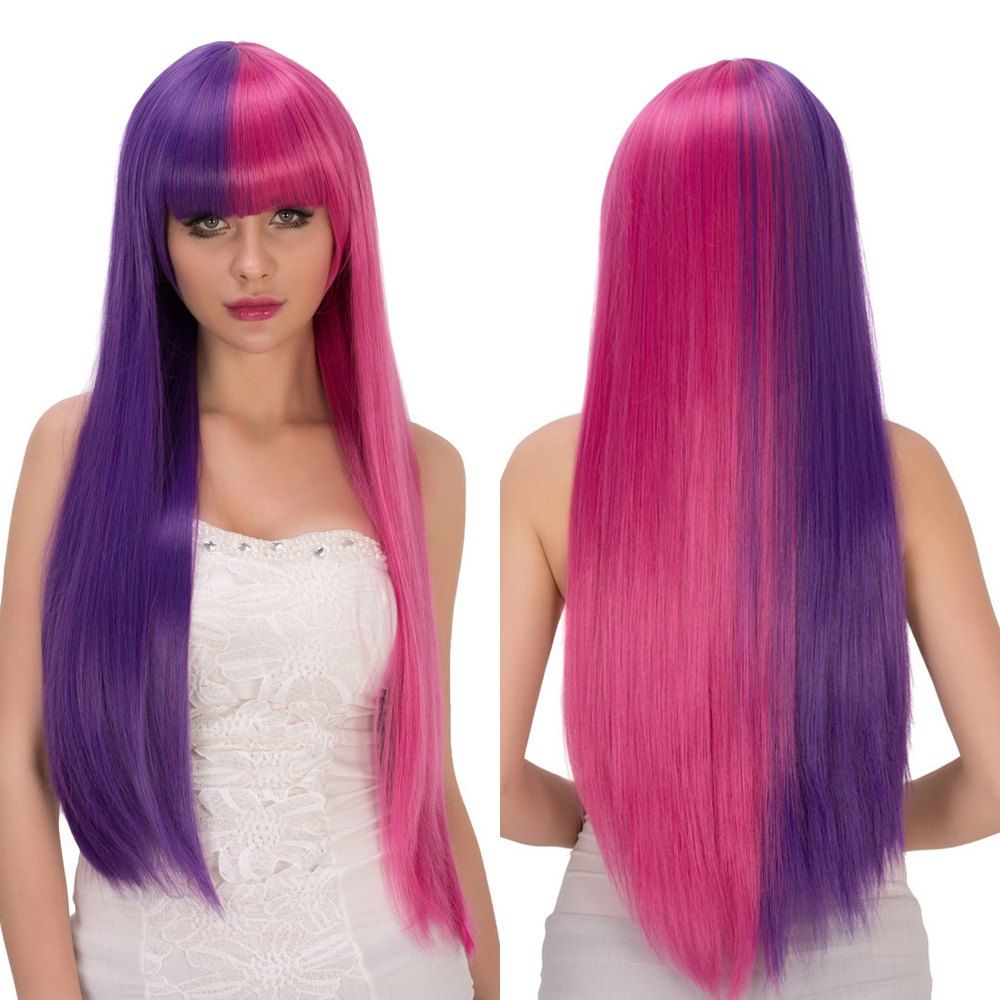 Purple Red Double Color Fashion Long Full Bang Straight Film Character