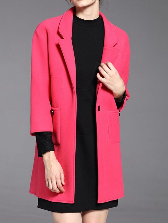 Manteau manches 3/4 revers de poche - Rose Rouge L