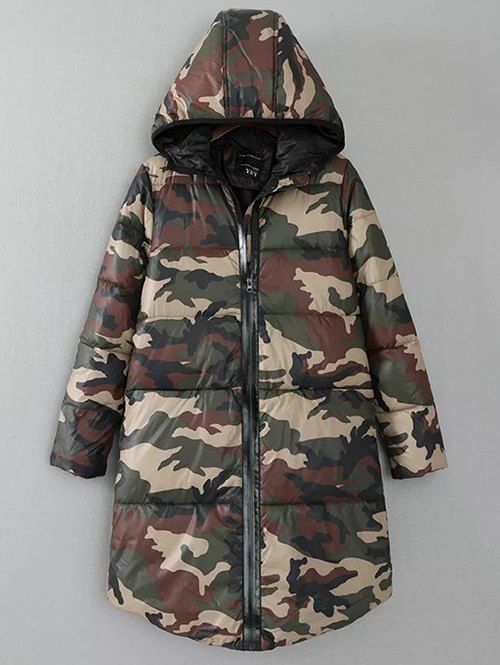 Manteau bouffant à capuche à motif camouflage - VERT D'ARMEE Camouflage L