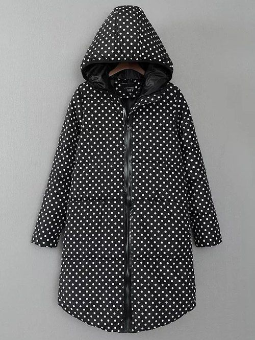 manteau polka dot  bouffant a capuche - Noir XL