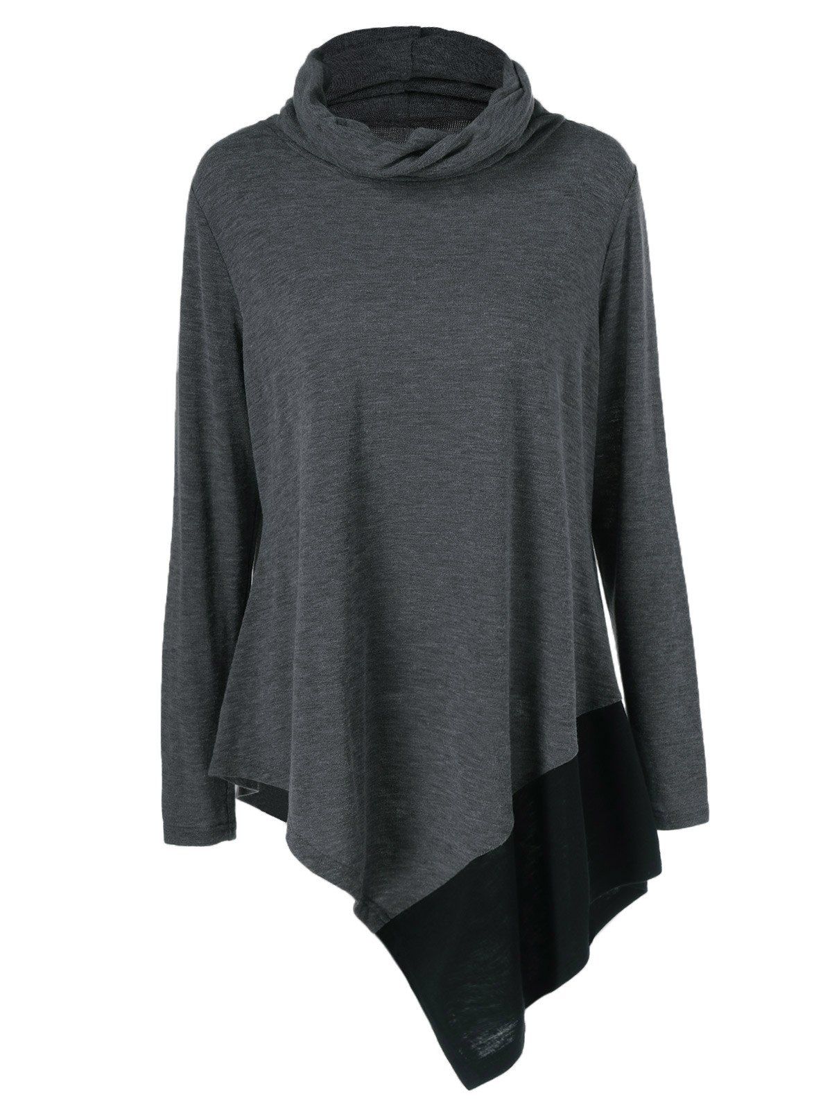 [41% OFF] 2021 Plus Size Cowl Neck Asymmetrical Pullover In BLACK GREY ...