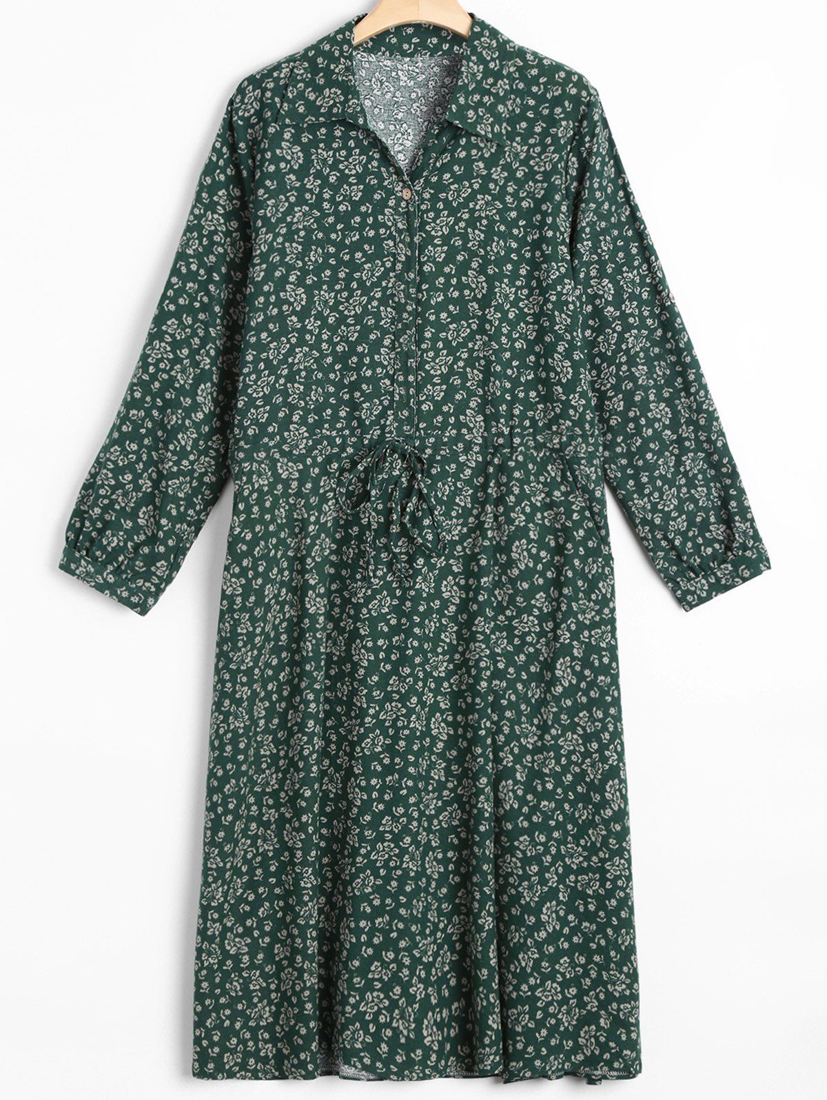 

Tiny Floral Drawstring Vintage Dress, Olive green