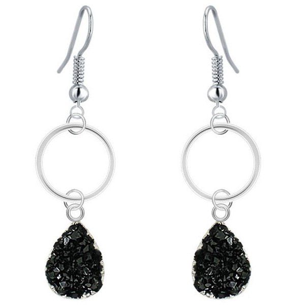 

Water Drop Circle Embellished Drop Earrings, Black