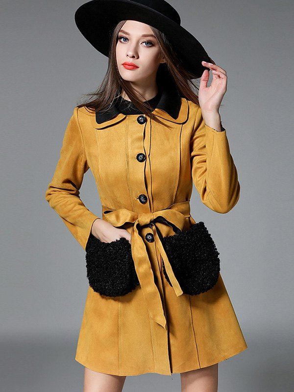 [41% OFF] 2021 Single Breasted Long Belted Coat In YELLOW | DressLily