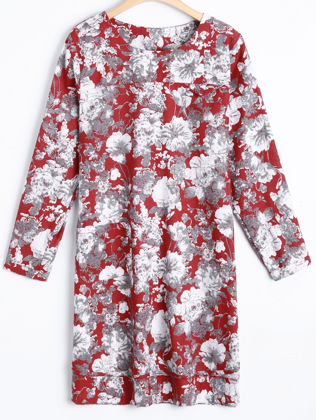 

Floral Long Sleeve Vintage Dress, Red