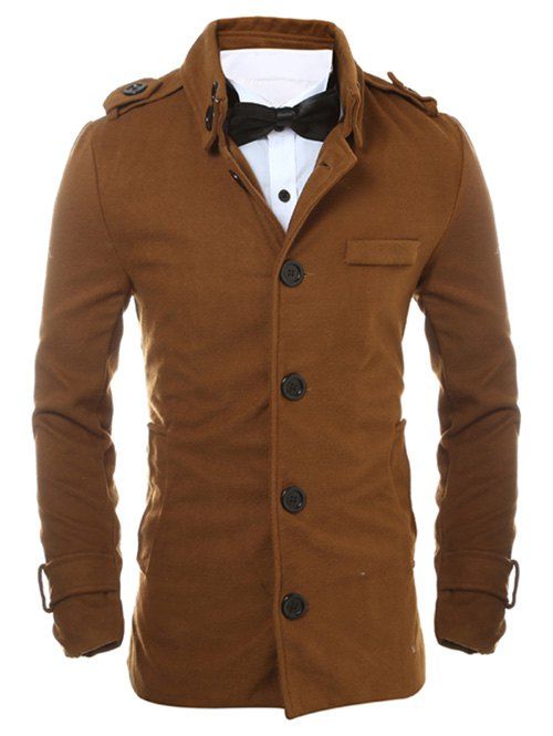 

Single Breasted Epaulet Design Back Split Coat, Brown