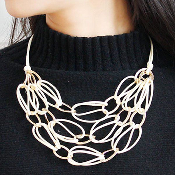 

Interlace PU Leather Woven Necklace Set, White