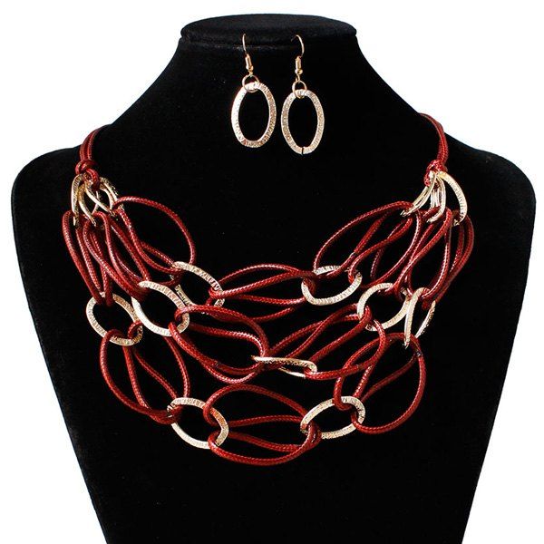 

Interlace PU Leather Woven Necklace Set, Deep red