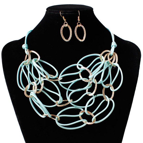 

Interlace PU Leather Woven Necklace Set, Light green