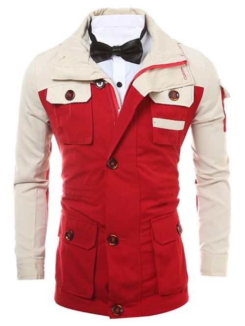 Jackets à capuche Multi-poches avec bloc de couleur - Rouge XL