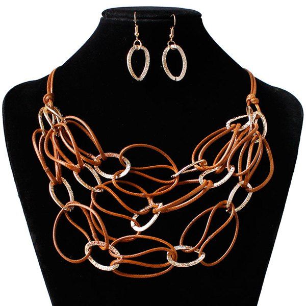 

Interlace PU Leather Woven Necklace Set, Dark auburn