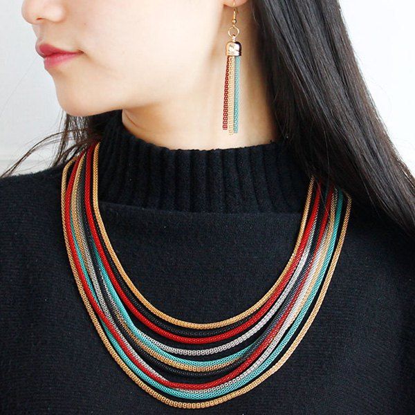 

Multicolor Chain Drape Necklace, Red