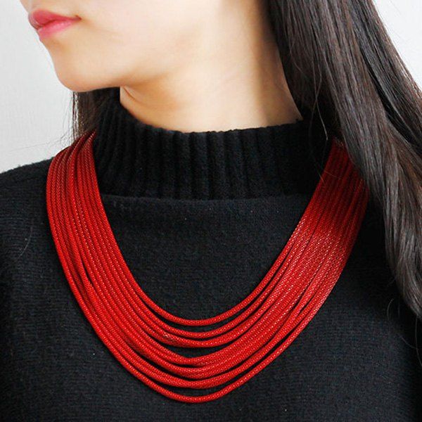

Alloy Layered Chain Necklace, Red