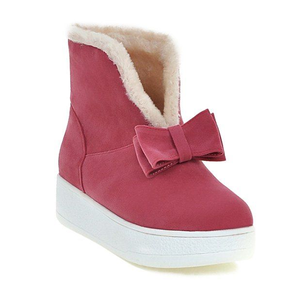 

Platform Bow Round Toe Short Boots, Watermelon red