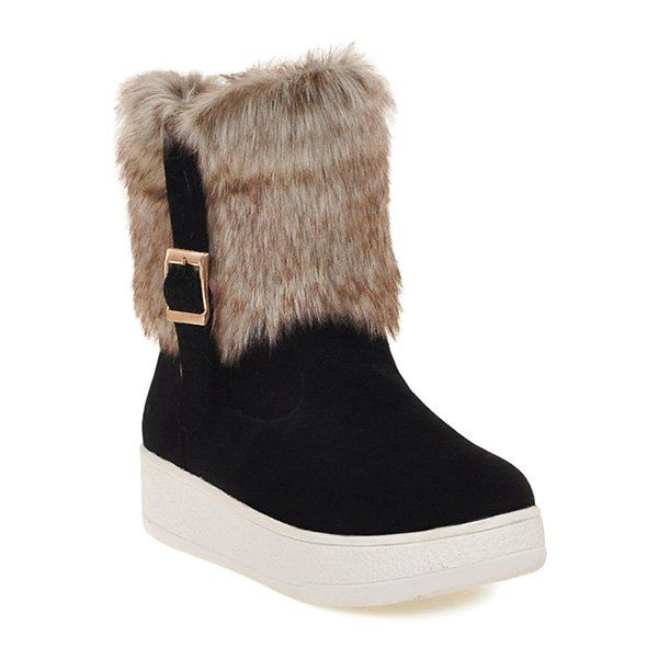 

Platform Buckle Faux Fur Snow Boots, Black