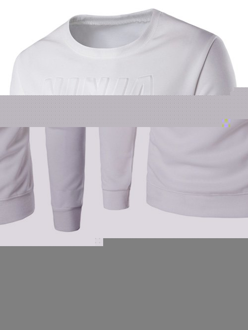 3D Emboss Graphic Crew Long Neck Sweatshirt manches - Blanc 5XL
