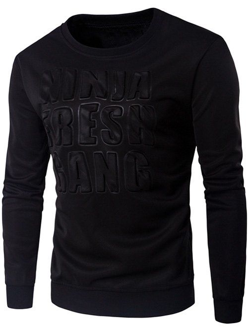 3D Emboss Graphic Crew Long Neck Sweatshirt manches - Noir M