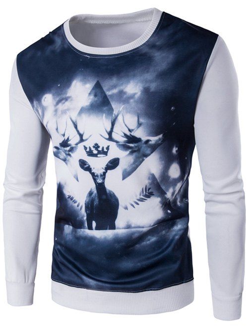 

3D Deer Print Crew Neck Long Sleeve Sweatshirt, White