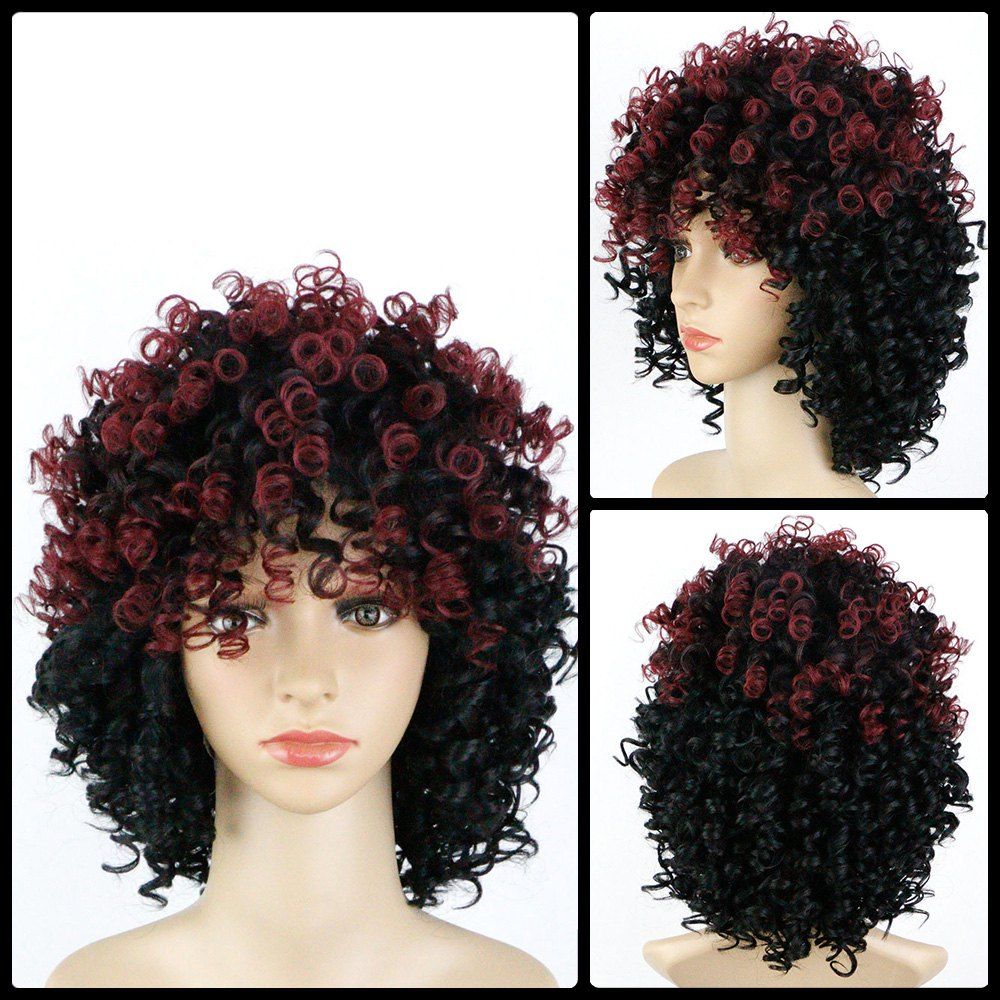 

Medium Full Bang Colormix Afro Curly Synthetic Wig