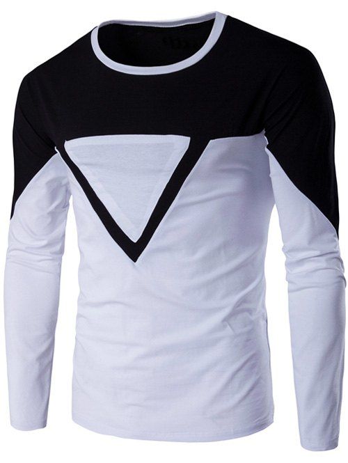 T-shirt manches longues, bloc de couleurs et applique triangulaire - Noir L