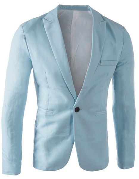 

Casual Single Button Tailored Collar Solid Color Blazer For Men, Light blue