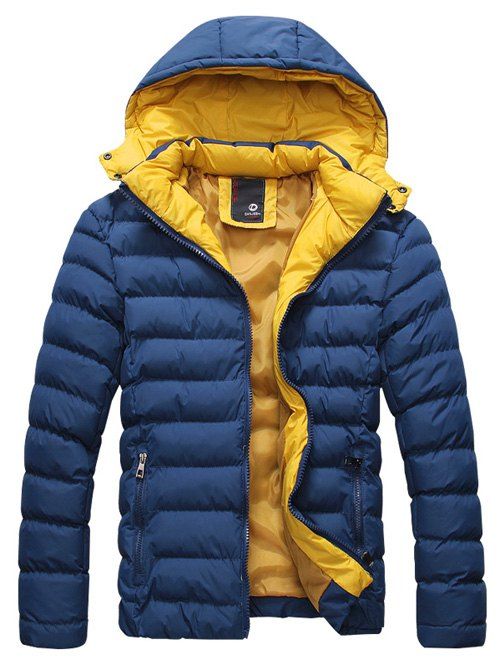 

Thicken Detachable Hooded Zip-Up Padded Jacket, Deep blue