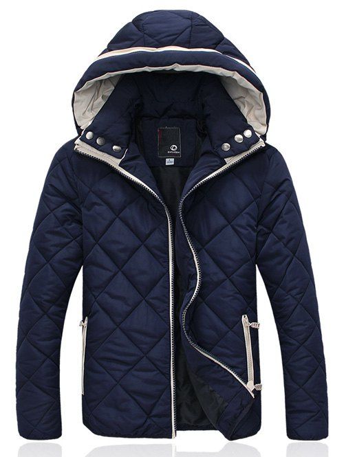 

Argyle Pattern Hooded Zip-Up Padded Jacket, Purplish blue