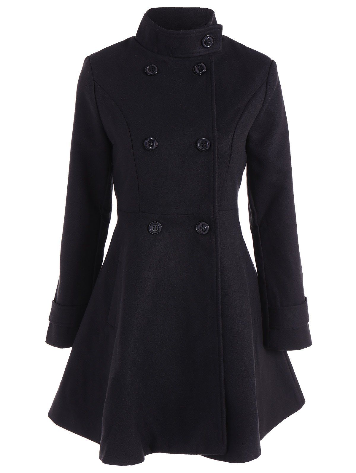 [41% OFF] 2021 Double Breasted Skirted Coat In BLACK | DressLily