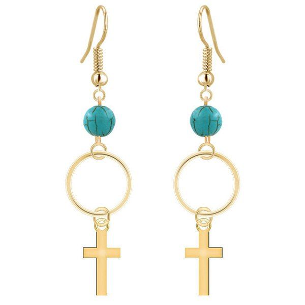 

Turquoise Circle Cross Drop Earrings, Golden