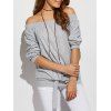 Off The Shoulder Front Knotted T-Shirt - GRAY M