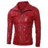 Veste de cuir ajustée à fermeture glissière et poche multiples - Rouge XL
