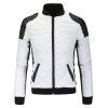 Zip-Up Coton Matelassé Argyle Color Bloc Épissage Pu-Cuir Jacket - Blanc XL