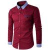 Chemise manches longues à col rabattu, avec boutons de bloc et bordures rayés - Rouge 5XL