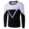 T-shirt manches longues, bloc de couleurs et applique triangulaire - Blanc 2XL