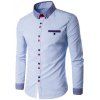 Chemise manches longues à col rabattu, avec boutons de bloc et bordures rayés - Bleu 5XL