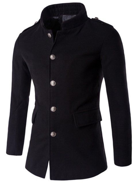 2019 epaulet embellished single breasted stand collar woolen coat