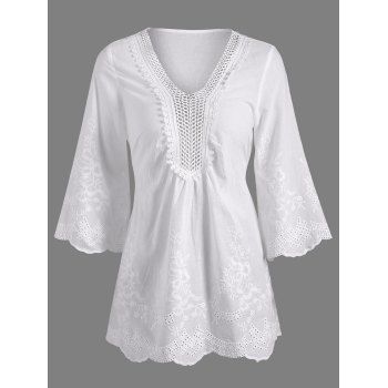 [17% OFF] 2023 Crochet V Neck Embroidered Blouse In WHITE | DressLily
