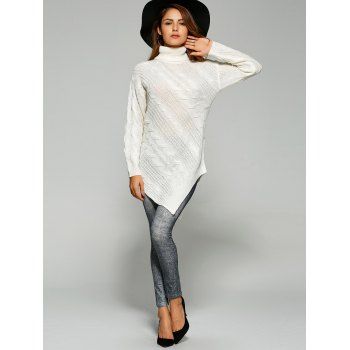 2018 Pullover Turtleneck Asymmetrical Sweater WHITE ONE SIZE In Sweaters & Cardigans Online 