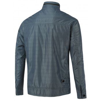 

Small Plaid Zipper Stand Collar Embellished Sleeve Jacket, Grey blue