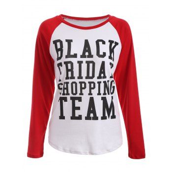 

Black Friday Print Raglan Sleeve Tee, Red/white